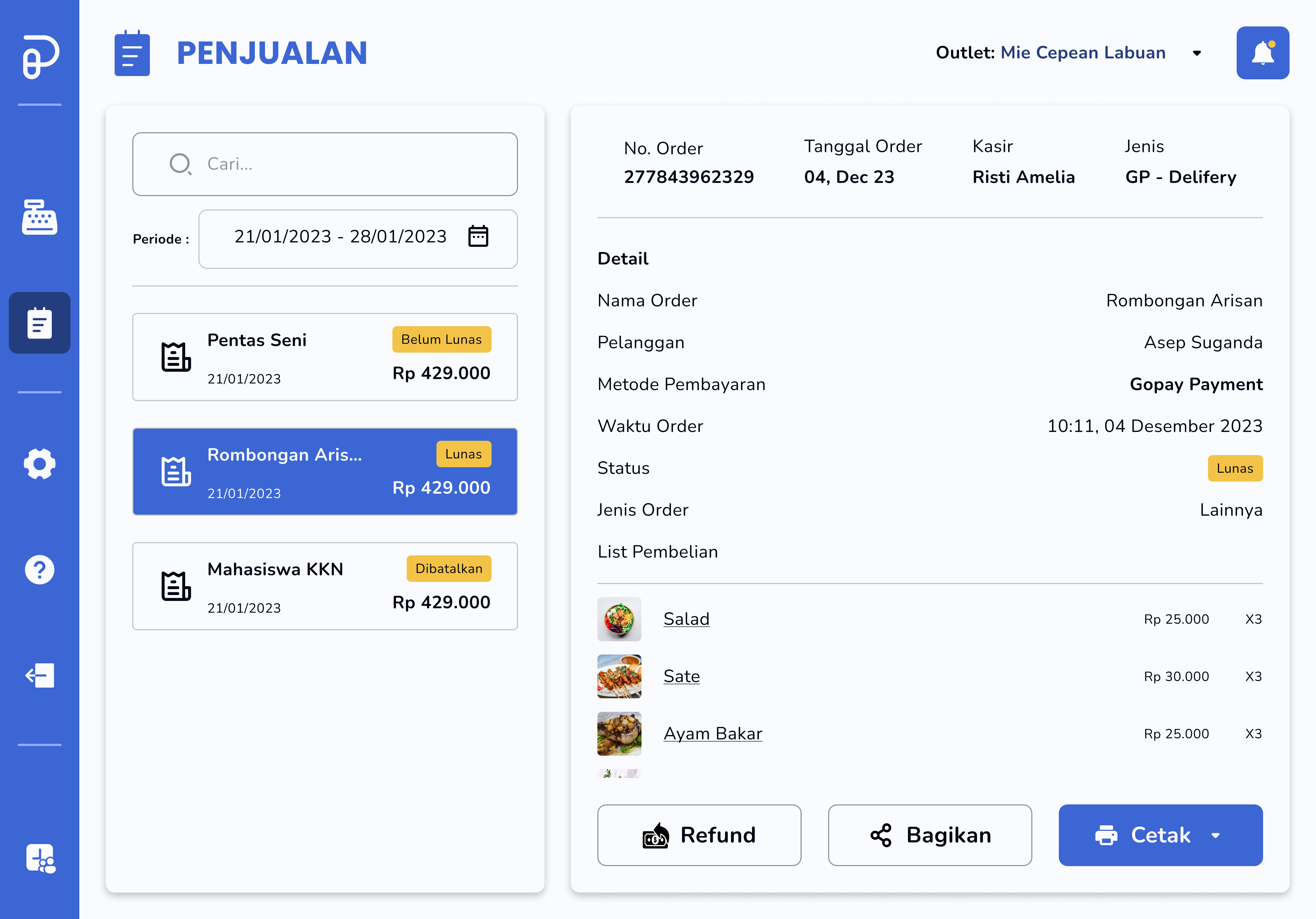 Tampilan dashboard Kledo POS untuk bisnis FNB